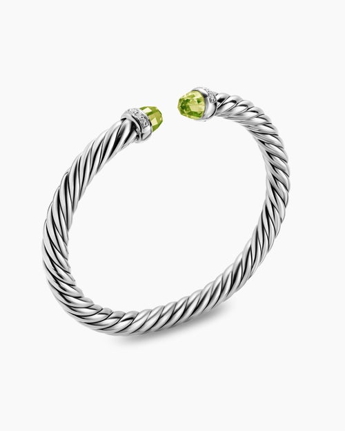 Womens Cable Flex® Bracelet in Sterling Silver with Peridot and Diamonds, 6mm