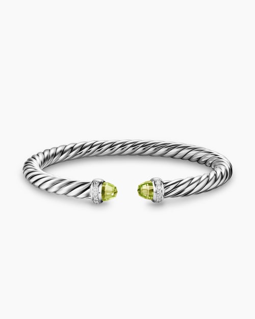 Womens Cable Flex® Bracelet in Sterling Silver with Peridot and Diamonds, 6mm