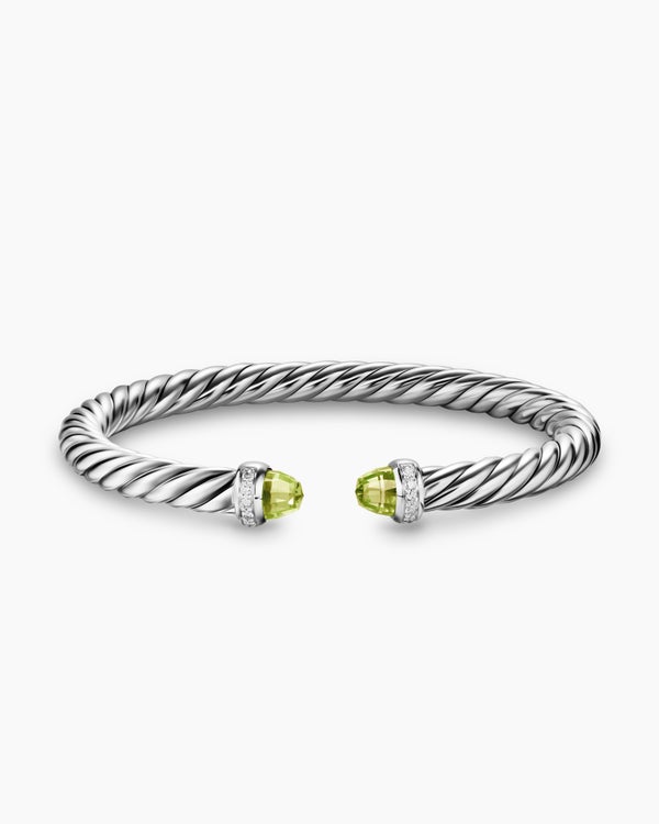 Cable Flex Bracelet in Sterling Silver with Diamonds, 6mm