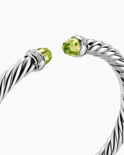 Womens Cable Flex® Bracelet in Sterling Silver with Peridot and Diamonds, 6mm