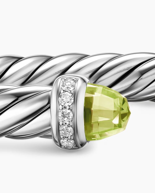 Womens Cable Flex® Bracelet in Sterling Silver with Peridot and Diamonds, 6mm