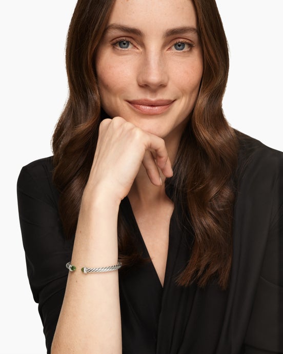 Cable Flex® Bracelet in Sterling Silver with Peridot and Diamonds, 6mm