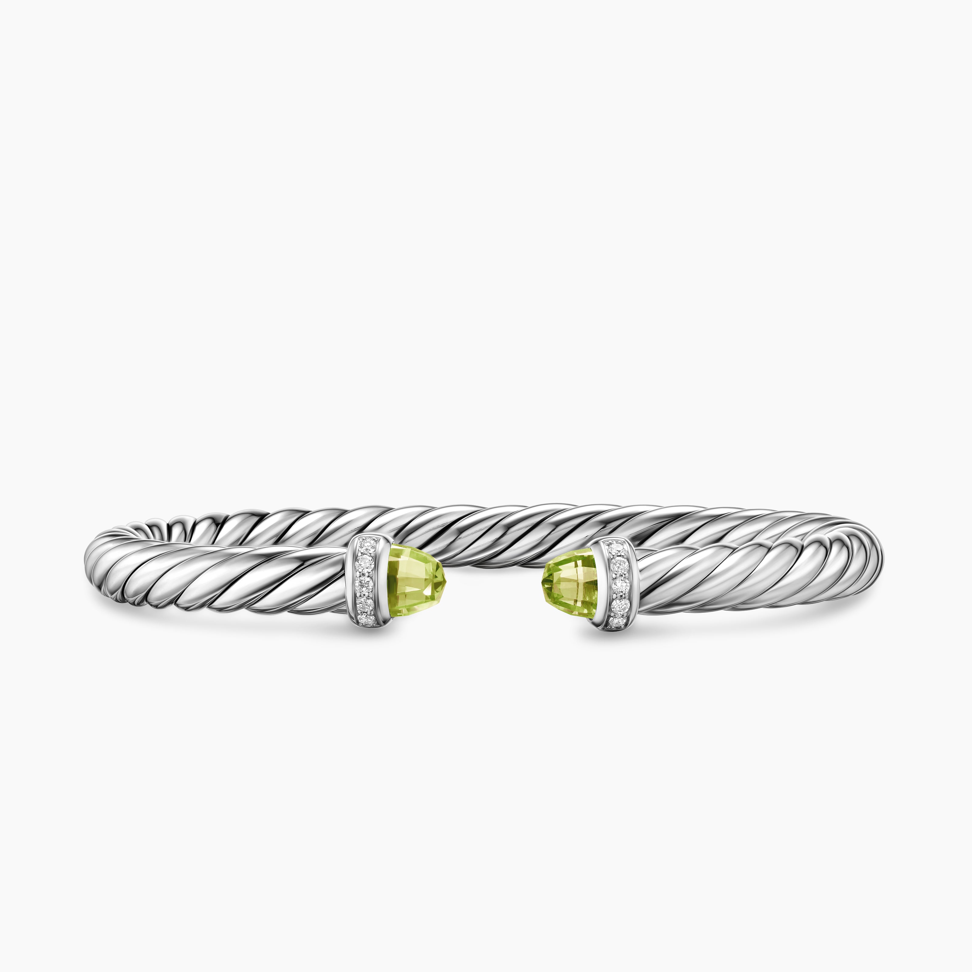 Womens Cable Flex&reg; Bracelet in Sterling Silver with Peridot and Diamonds, 6mm