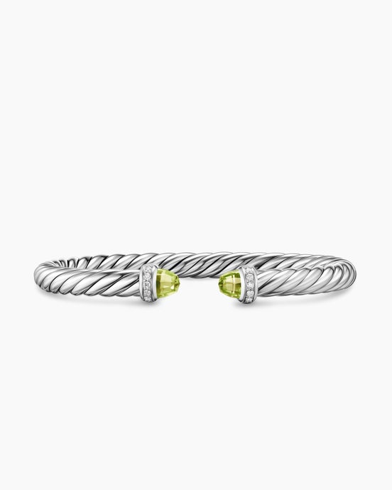 Cable Flex® Bracelet in Sterling Silver with Peridot and Diamonds, 6mm
