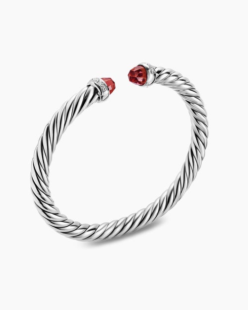Womens Cable Flex® Bracelet in Sterling Silver with Rhodolite Garnet and Diamonds, 6mm