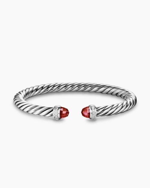 Womens Cable Flex® Bracelet in Sterling Silver with Rhodolite Garnet and Diamonds, 6mm