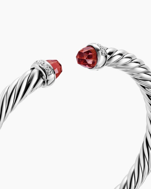 Womens Cable Flex® Bracelet in Sterling Silver with Rhodolite Garnet and Diamonds, 6mm