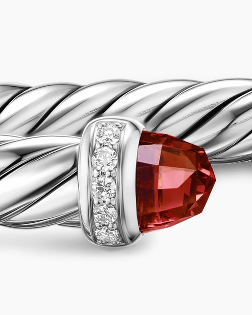 Womens Cable Flex® Bracelet in Sterling Silver with Rhodolite Garnet and Diamonds, 6mm
