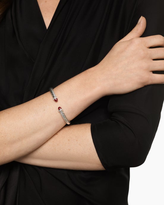 Cable Flex® Bracelet in Sterling Silver with Rhodolite Garnet and Diamonds, 6mm