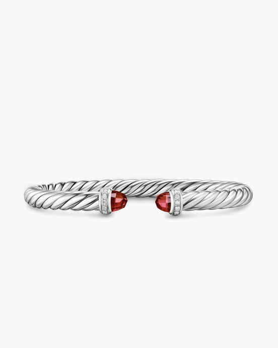 Cable Flex® Bracelet in Sterling Silver with Rhodolite Garnet and Diamonds, 6mm