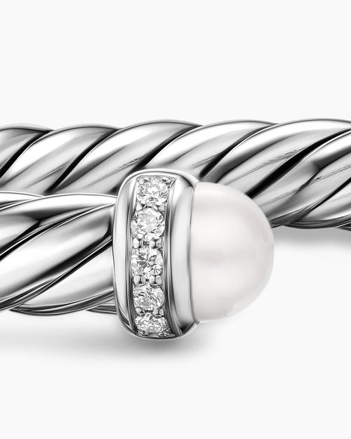 Womens Cable Flex® Bracelet in Sterling Silver with Pearls and Diamonds, 6mm