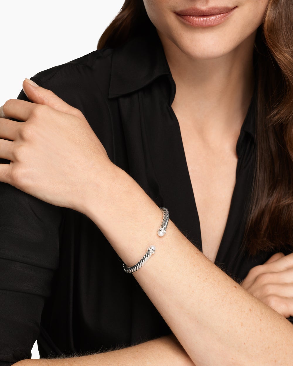 Womens Cable Flex Bracelet in Sterling Silver with Diamonds, 6mm