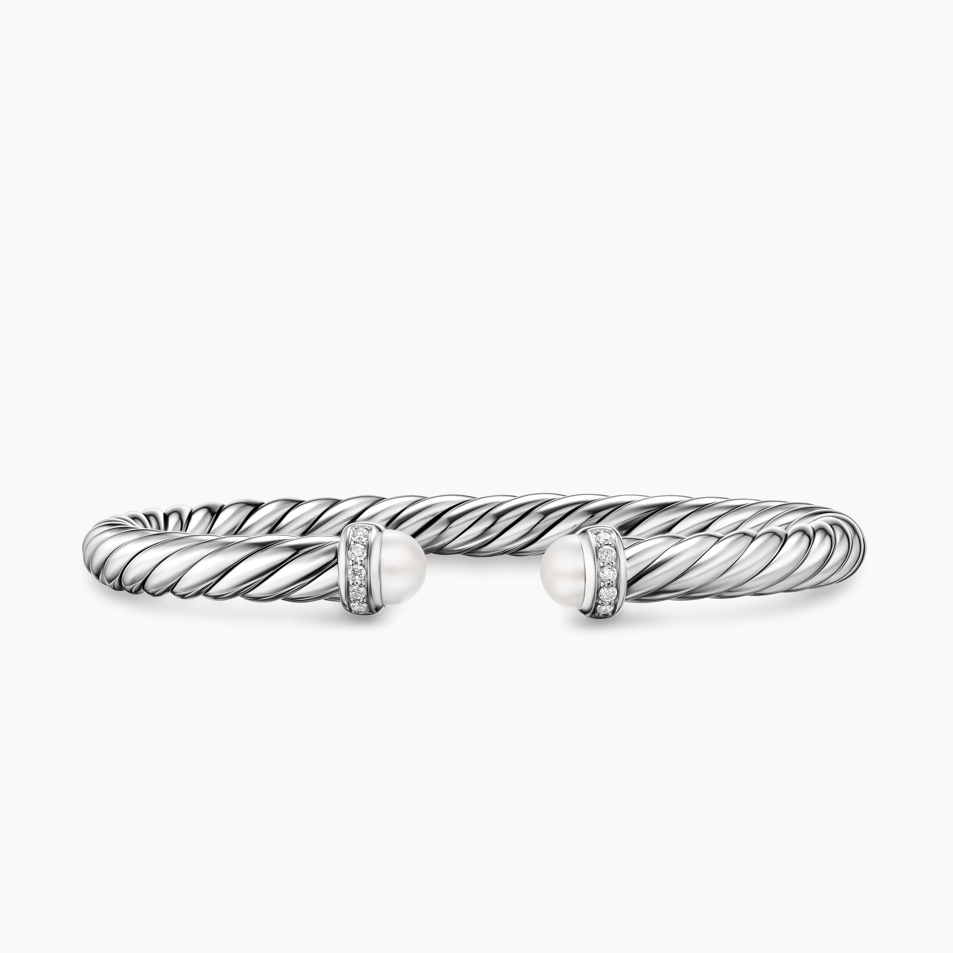 Womens Cable Flex Bracelet in Sterling Silver with Diamonds, 6mm