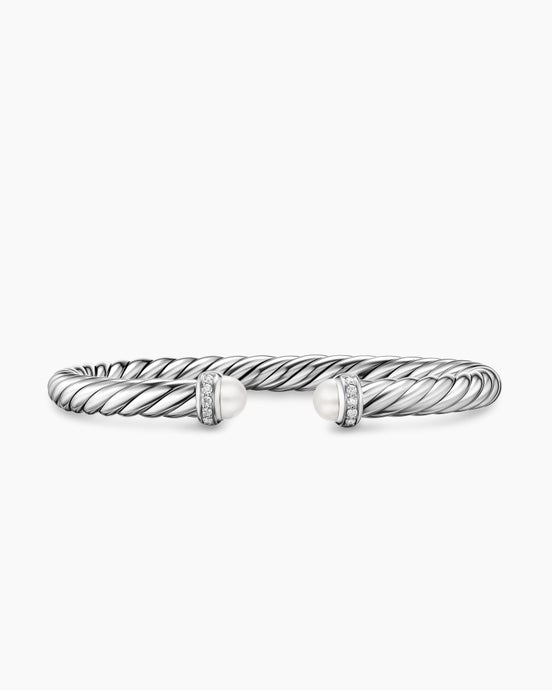 Cable Flex® Bracelet in Sterling Silver with Pearls and Diamonds, 6mm