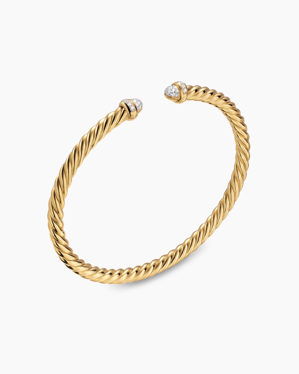 Womens Cablespira Flex Bracelet in 18K Yellow Gold with Pavé Diamond Domes, 4mm