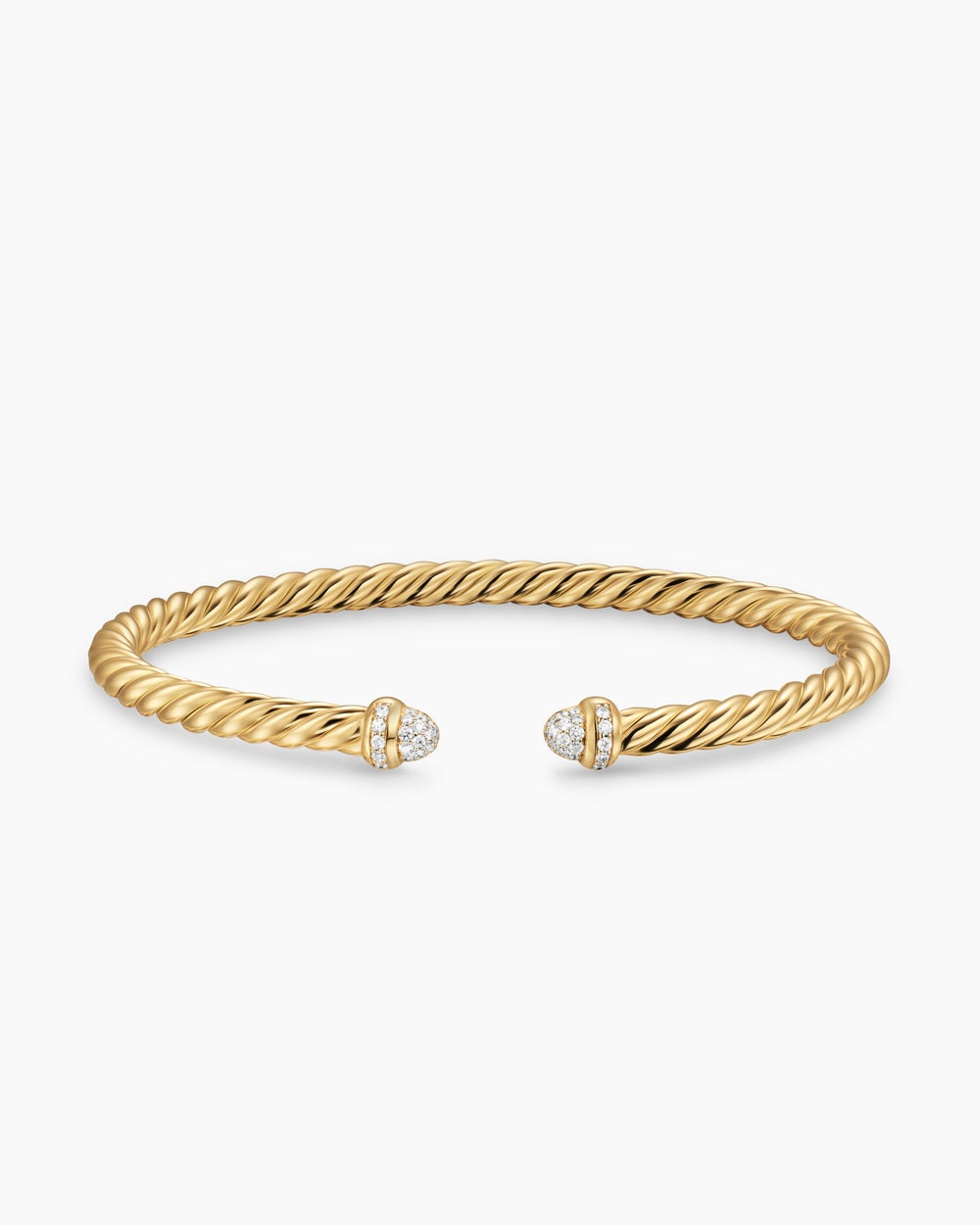 Womens Cablespira Flex Bracelet in 18K Yellow Gold with Pavé Diamond Domes, 4mm