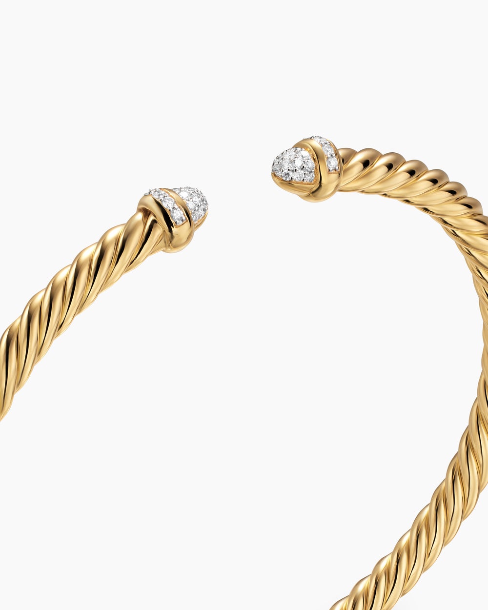 Womens Cablespira Flex Bracelet in 18K Yellow Gold with Pavé Diamond Domes, 4mm