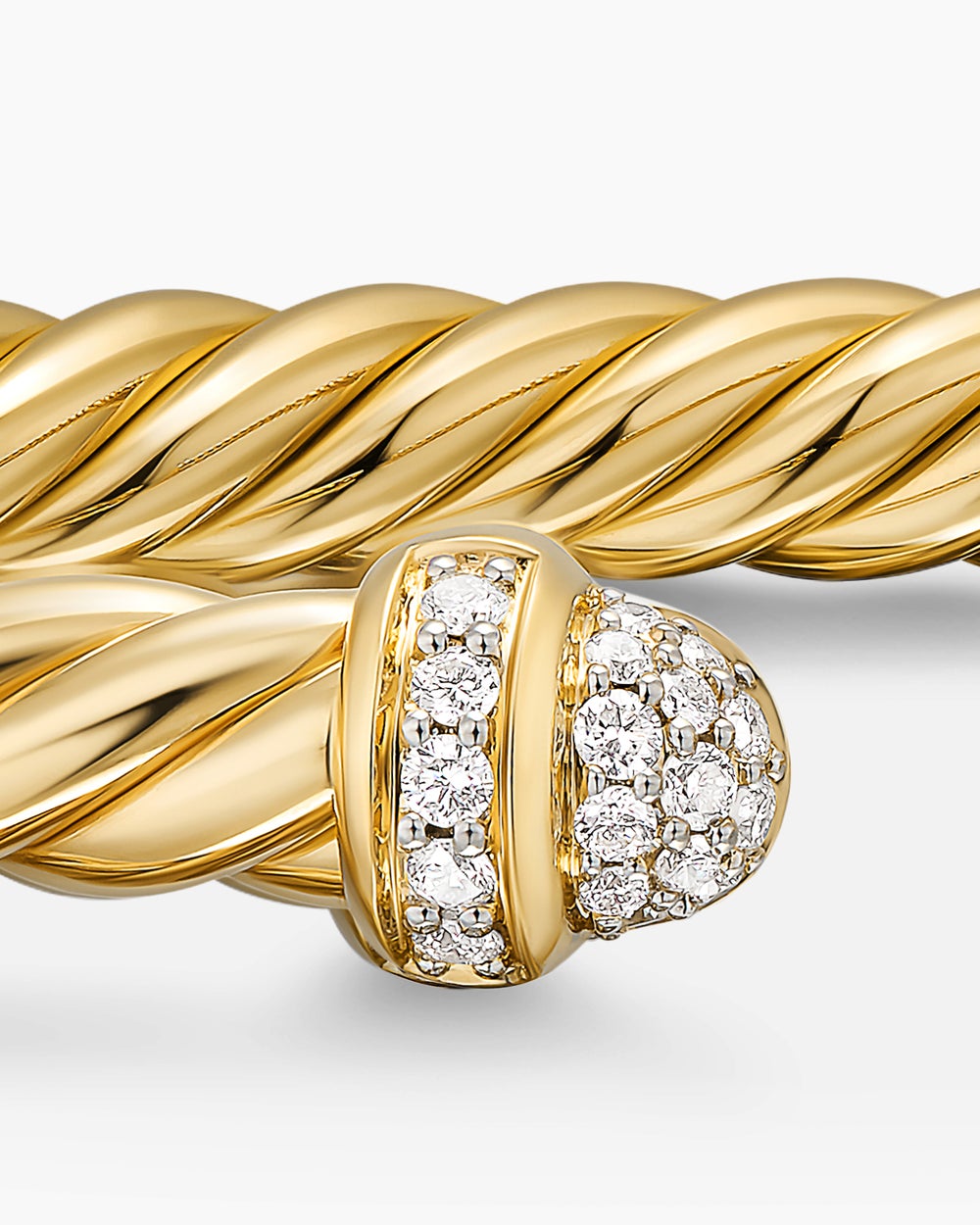 Womens Cablespira Flex Bracelet in 18K Yellow Gold with Pavé Diamond Domes, 4mm
