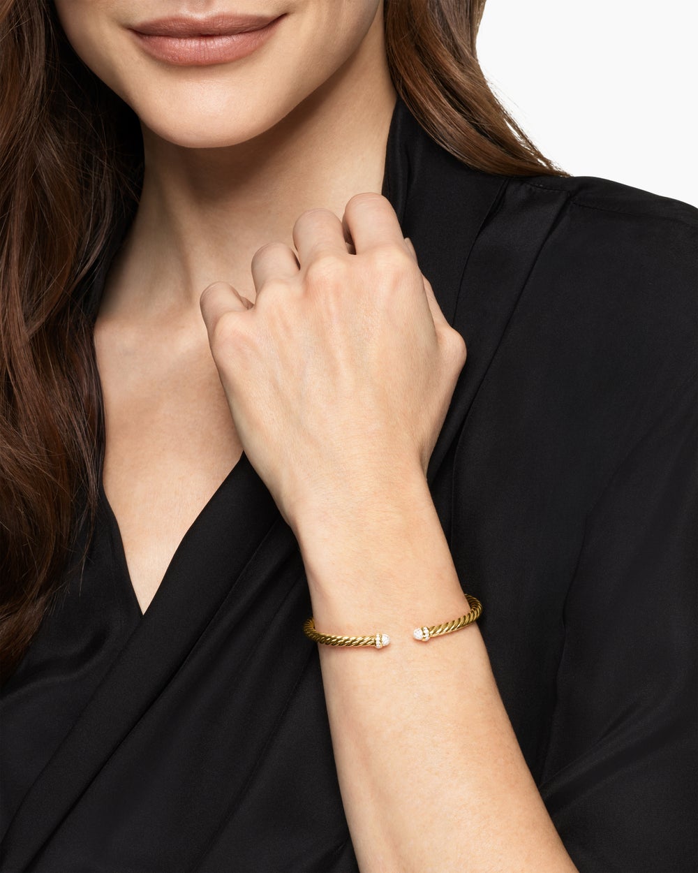 Womens Cablespira Flex Bracelet in 18K Yellow Gold with Pavé Diamond Domes, 4mm