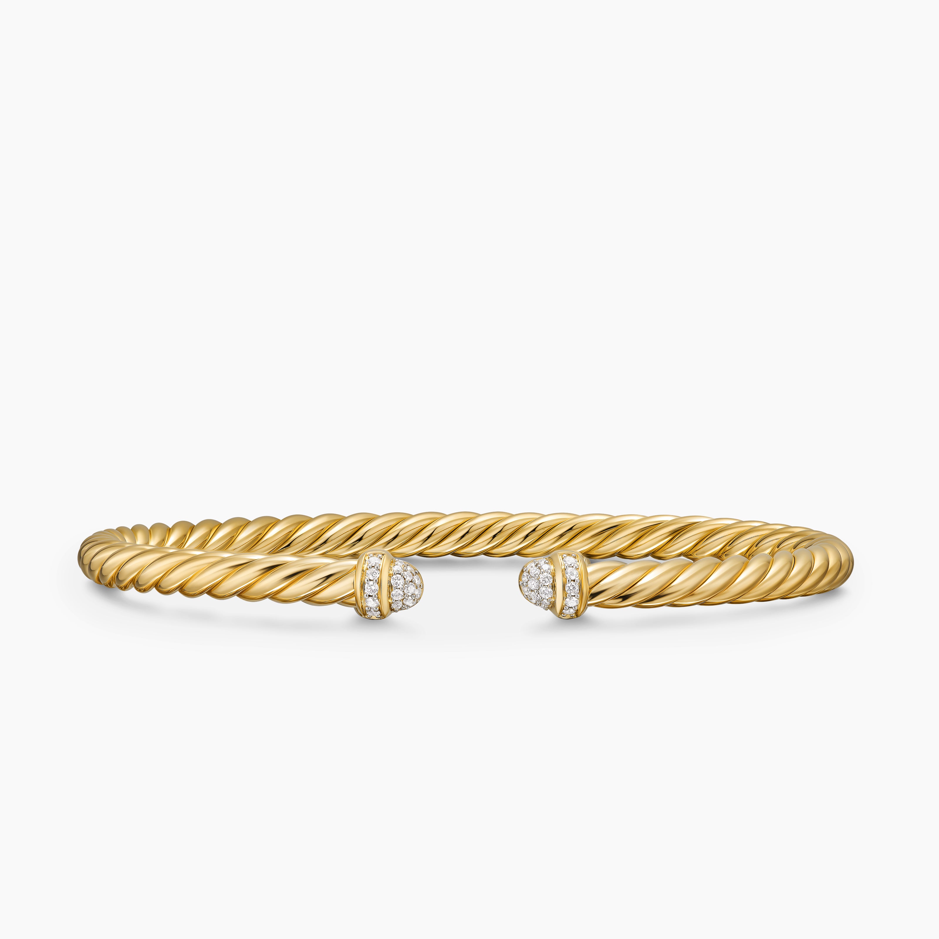 Womens Cablespira Flex Bracelet in 18K Yellow Gold with Pav&eacute; Diamond Domes, 4mm