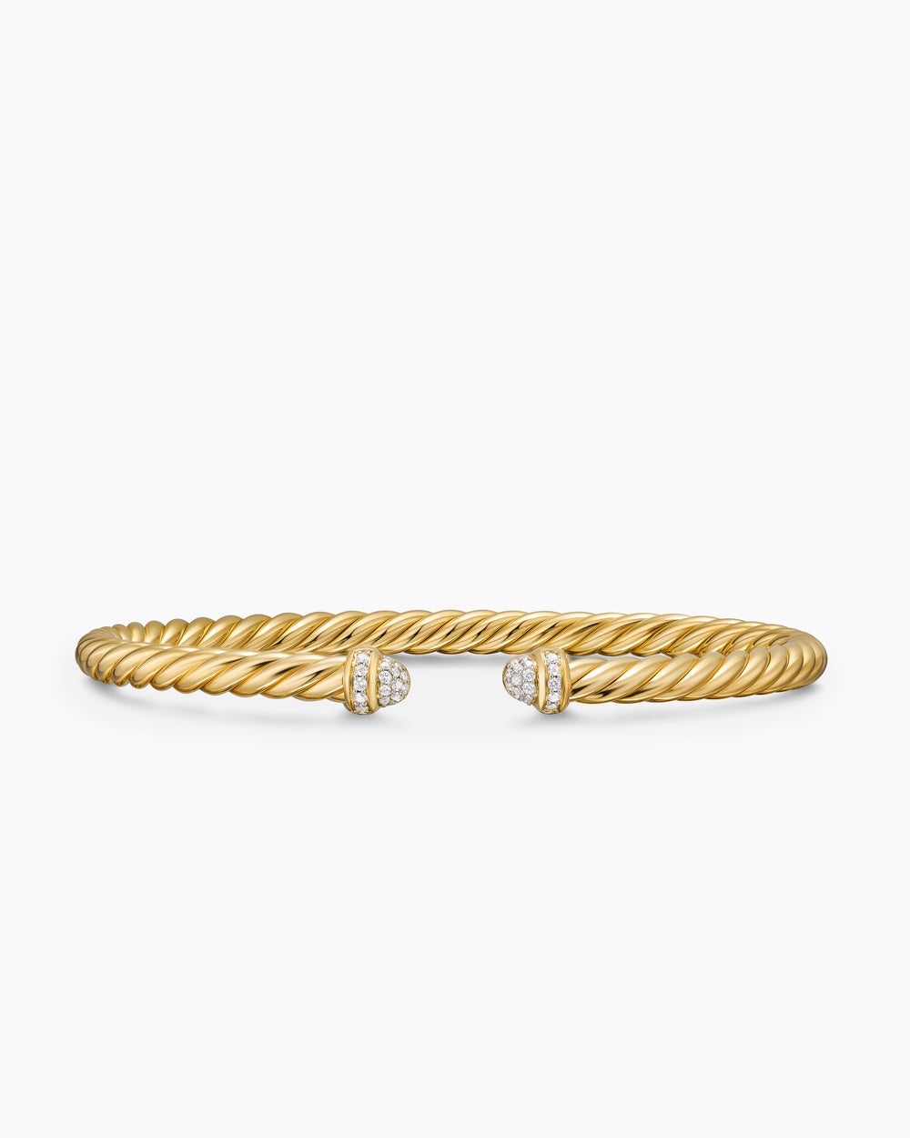 Womens Cablespira Flex Bracelet in 18K Yellow Gold with Pavé Diamond Domes, 4mm