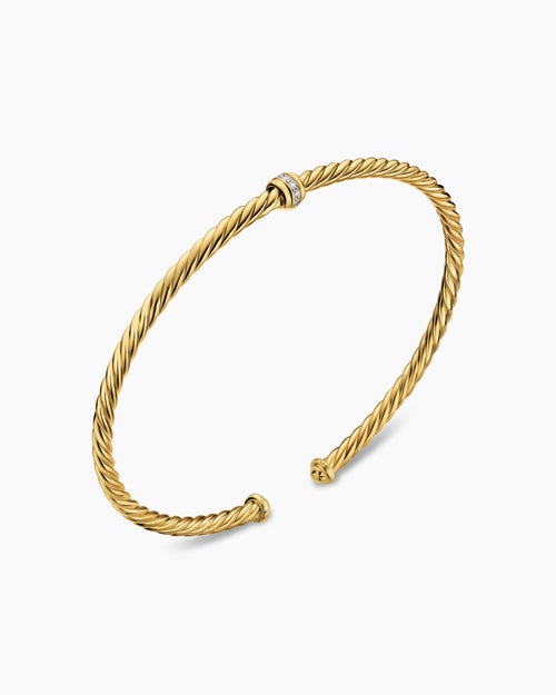 Womens Micro Cablespira® Flex Center Station Bracelet in 18K Yellow Gold, 2.6mm