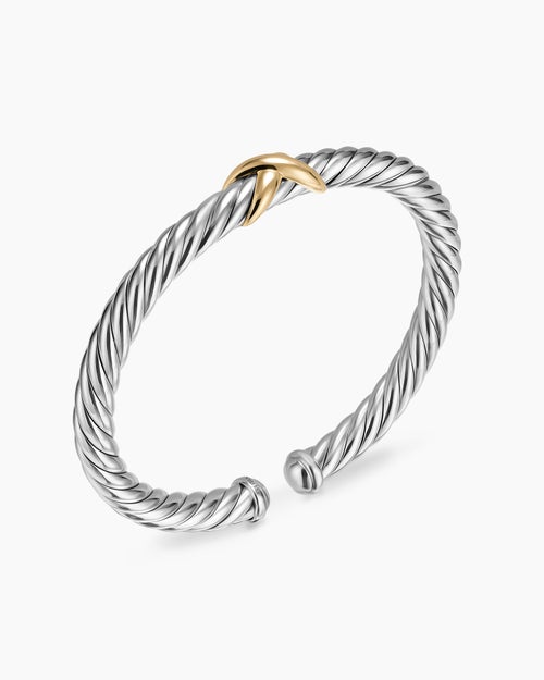 Womens Cable Flex X Bracelet in Sterling Silver with 14K Yellow Gold, 6mm