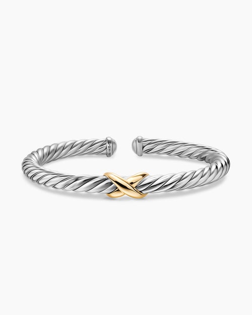 Womens Cable Flex X Bracelet in Sterling Silver with 14K Yellow Gold, 6mm