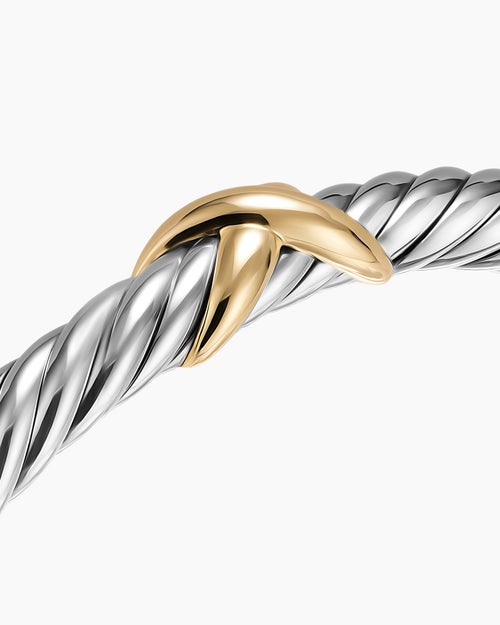 Womens Cable Flex X Bracelet in Sterling Silver with 14K Yellow Gold, 6mm