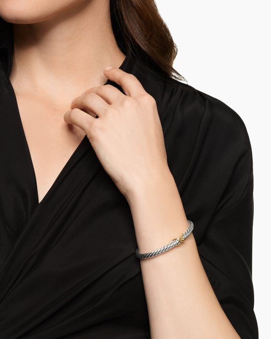 Cable Flex® X Bracelet in Sterling Silver with 14K Yellow Gold, 6mm