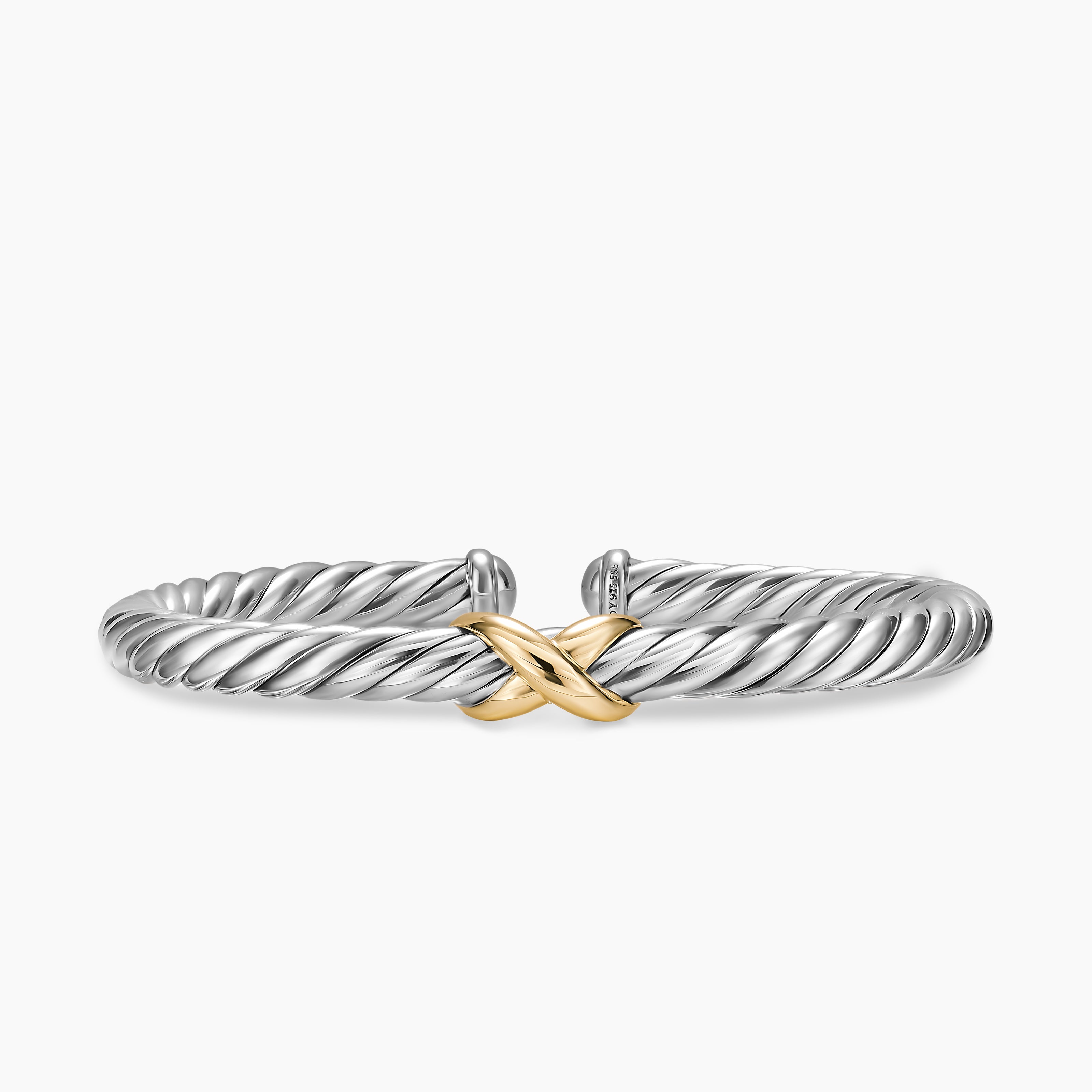 Womens Cable Flex X Bracelet in Sterling Silver with 14K Yellow Gold, 6mm