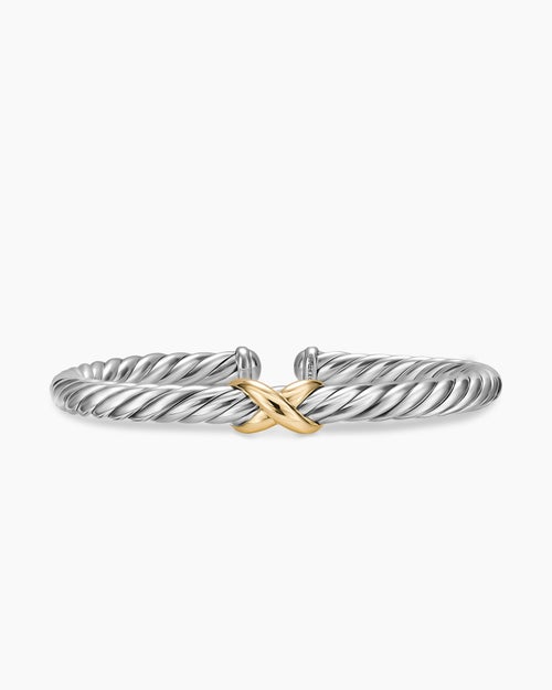 Womens Cable Flex X Bracelet in Sterling Silver with 14K Yellow Gold, 6mm
