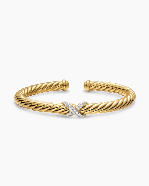 Womens Cablespira Flex X Bracelet in 18K Yellow Gold with Diamonds, 6mm