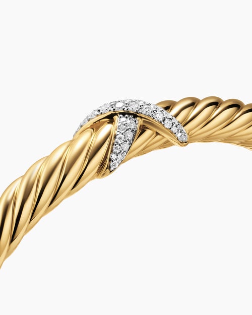 Womens Cablespira Flex X Bracelet in 18K Yellow Gold with Diamonds, 6mm