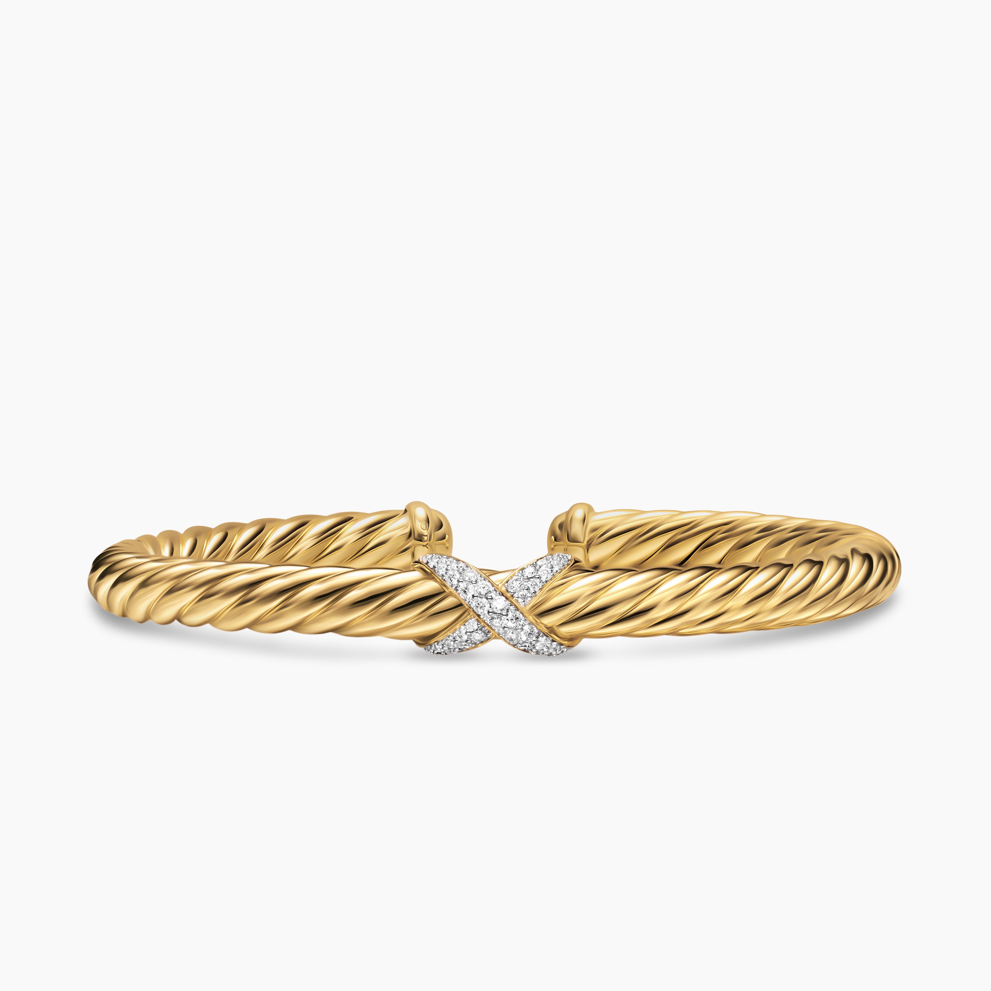 Womens Cablespira Flex X Bracelet in 18K Yellow Gold with Diamonds, 6mm