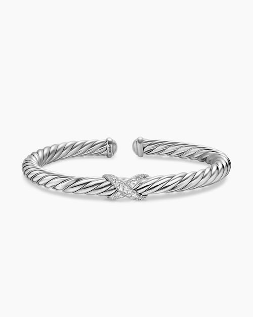 Womens Cable Flex X Bracelet in Sterling Silver with Diamonds, 6mm