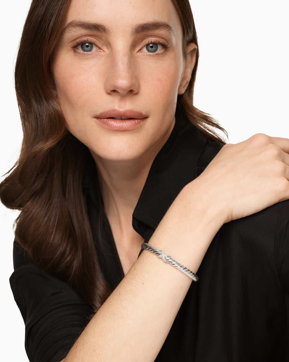 Womens Cable Flex X Bracelet in Sterling Silver with Diamonds, 6mm