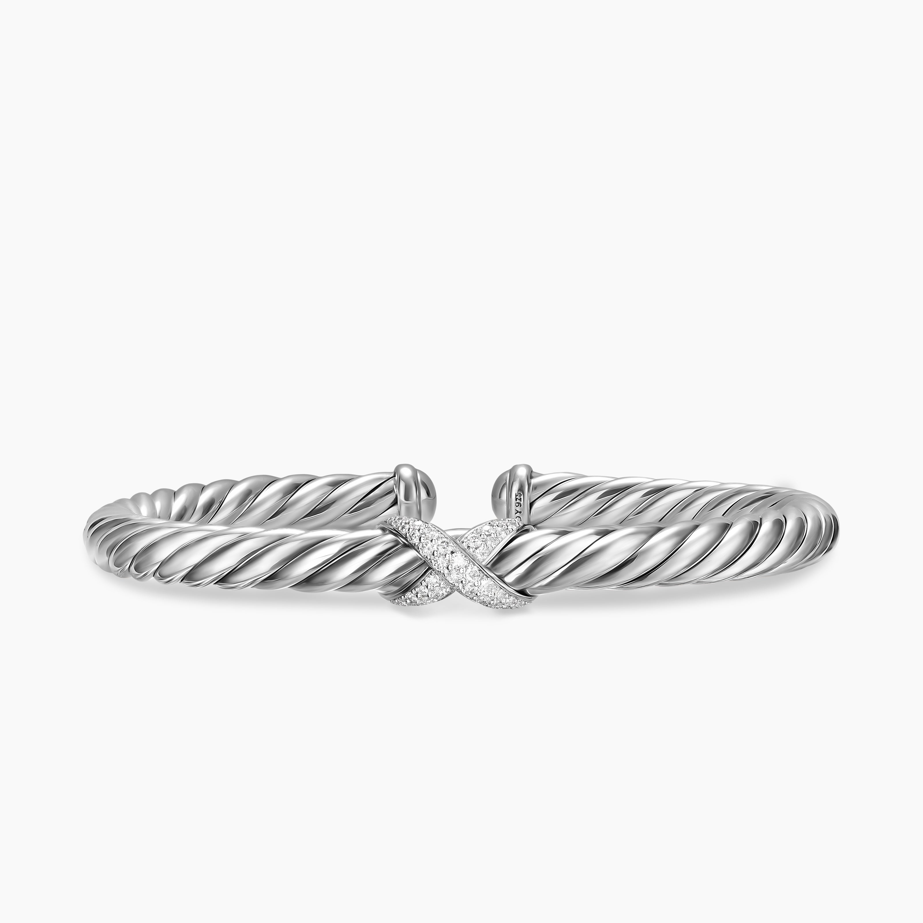 Womens Cable Flex X Bracelet in Sterling Silver with Diamonds, 6mm