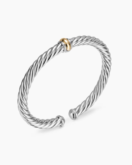 Womens Cable Flex® Center Station Bracelet in Sterling Silver with 14K Yellow Gold, 6mm