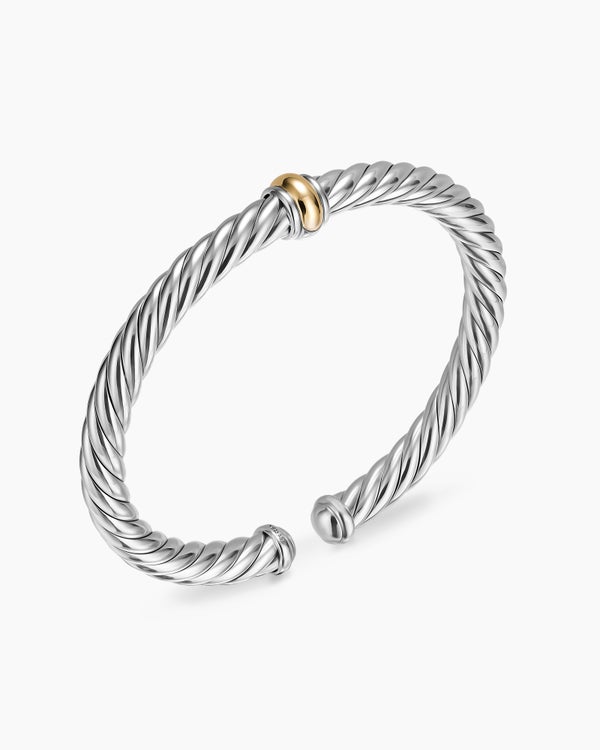 Bracelet à maillon central Cable Flex en argent massif avec or jaune 14 carats, 6 mm