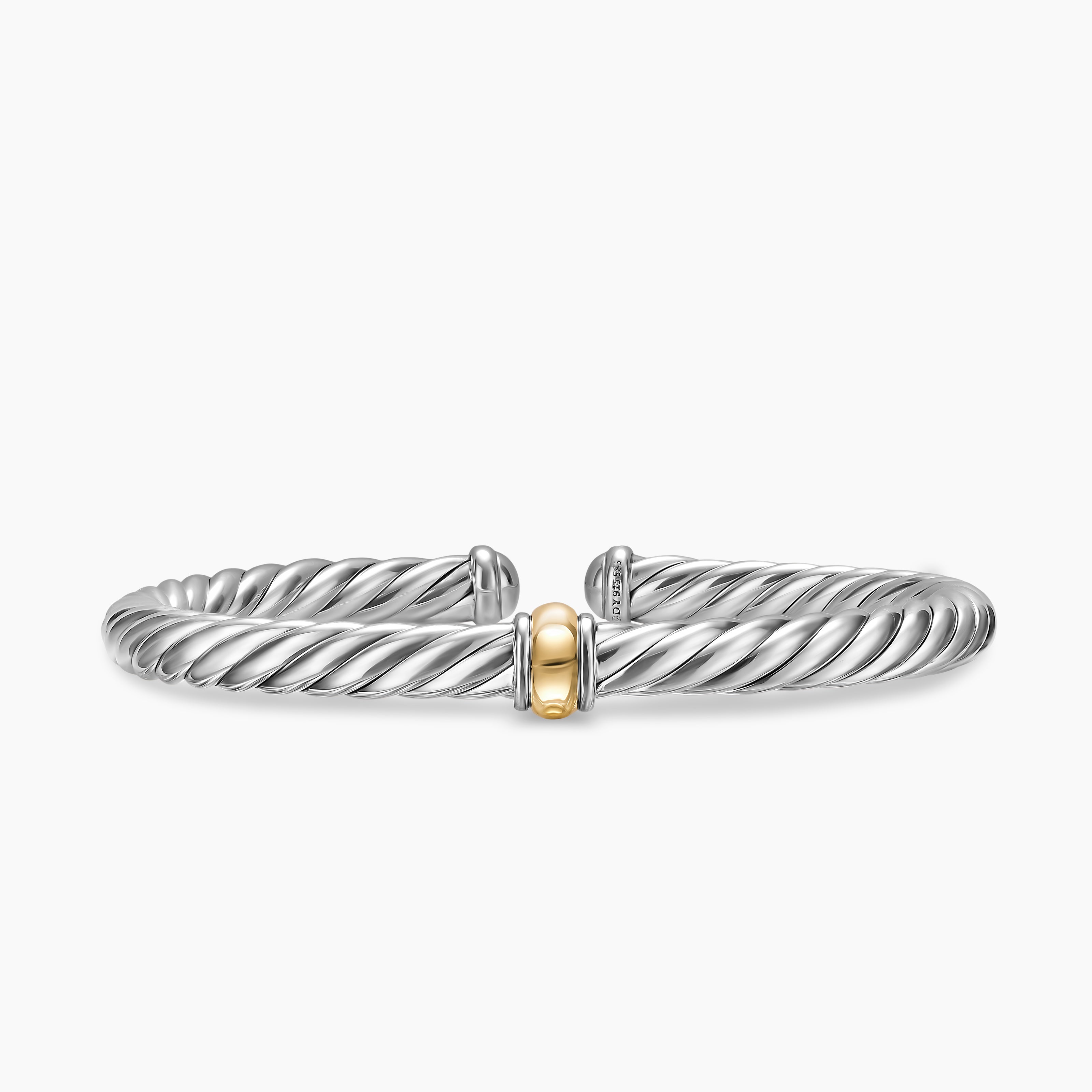 Womens Cable Flex Center Station Bracelet in Sterling Silver with 14K Yellow Gold, 6mm