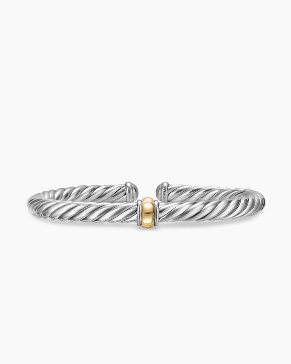Bracelet à maillon central Cable Flex en argent massif avec or jaune 14 carats, 6 mm