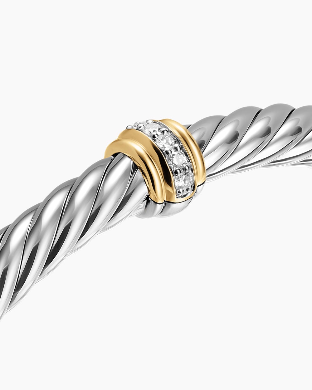 Womens Cable Flex Center Station Bracelet in Sterling Silver with 14K Yellow Gold and Diamonds, 6mm