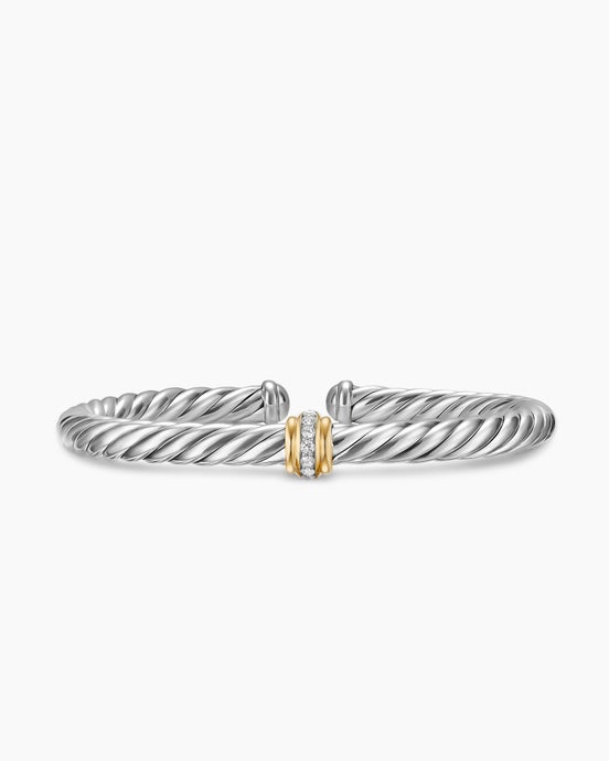 Cable Flex® Center Station Bracelet in Sterling Silver with 14K Yellow Gold and Diamonds, 6mm