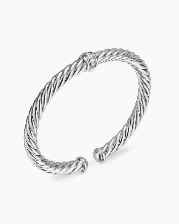 Bracelet à maillon central Cable Flex en argent massif avec diamants, 6 mm