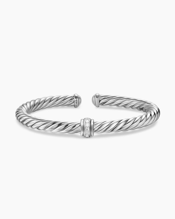 Bracelet à maillon central Cable Flex en argent massif avec diamants, 6 mm