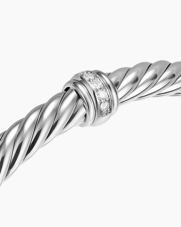 Bracelet à maillon central Cable Flex en argent massif avec diamants, 6 mm