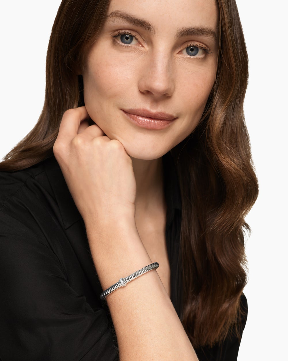 Womens Cable Flex Center Station Bracelet in Sterling Silver with Diamonds, 6mm