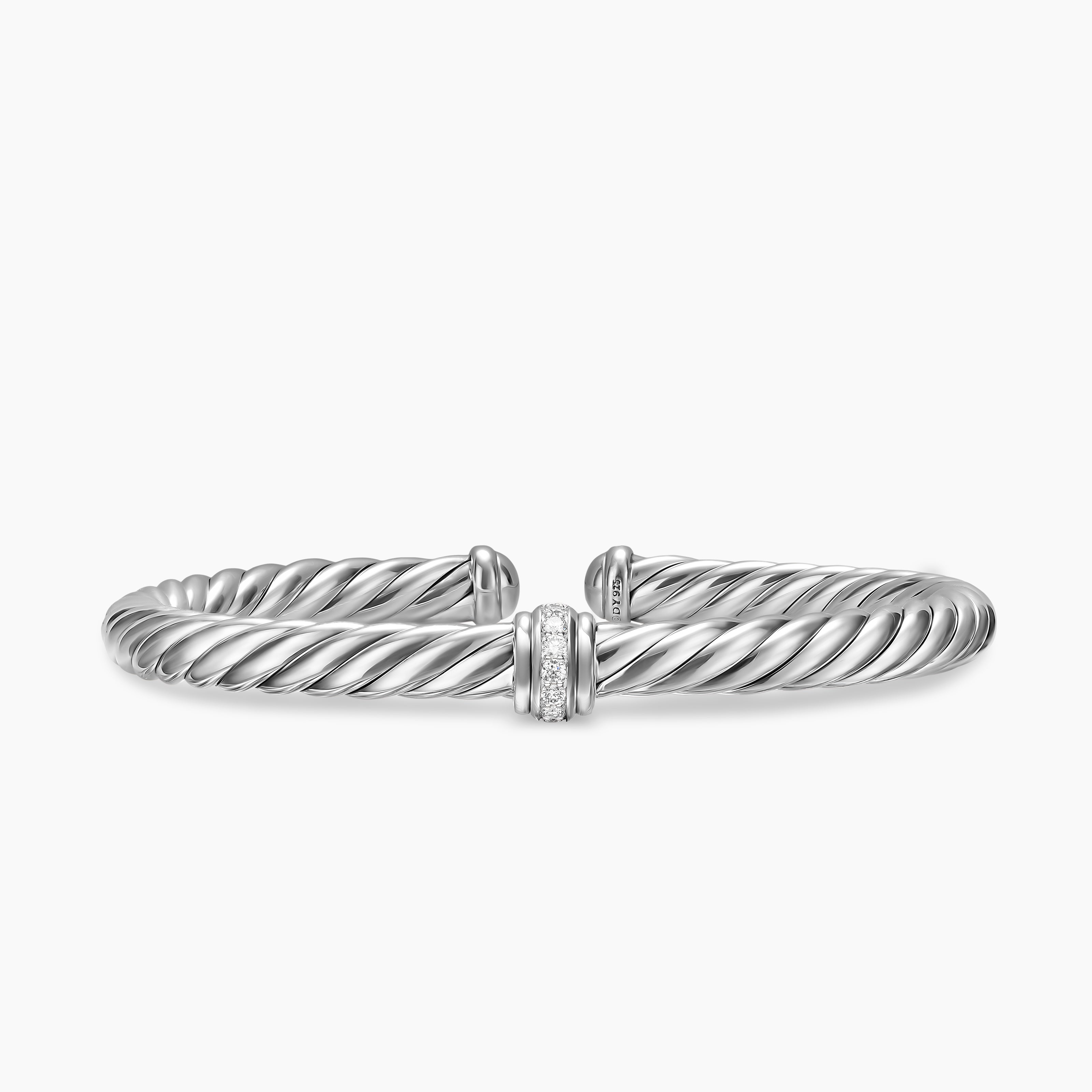 Womens Cable Flex Center Station Bracelet in Sterling Silver with Diamonds, 6mm