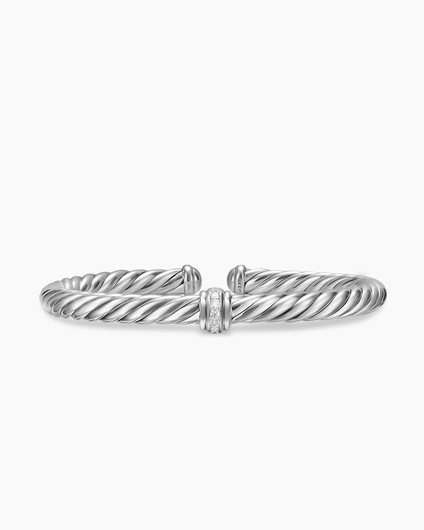 Bracelet à maillon central Cable Flex en argent massif avec diamants, 6 mm